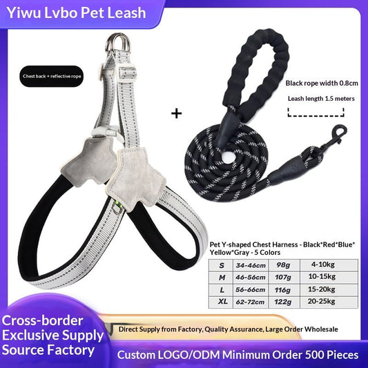 Reflective Vest-Style Dog Harness & Leash Set | Breathable Y-Shape for Outdoor Walking