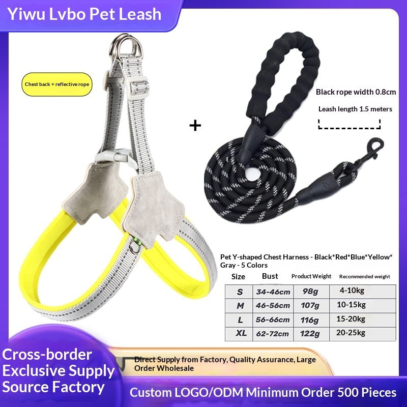 Reflective Vest-Style Dog Harness & Leash Set | Breathable Y-Shape for Outdoor Walking