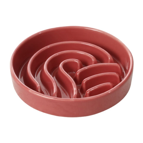 Wave Slow Feeder Dog Bowl – Ceramic, Non-Slip | Pink, Beige & Orange