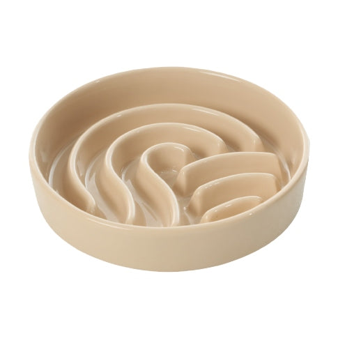 Wave Slow Feeder Dog Bowl – Ceramic, Non-Slip | Pink, Beige & Orange