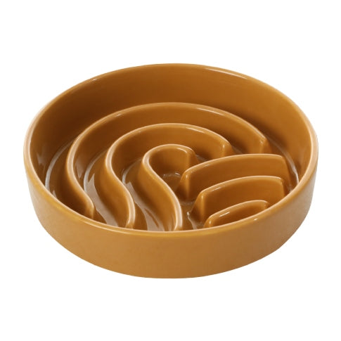 Wave Slow Feeder Dog Bowl – Ceramic, Non-Slip | Pink, Beige & Orange