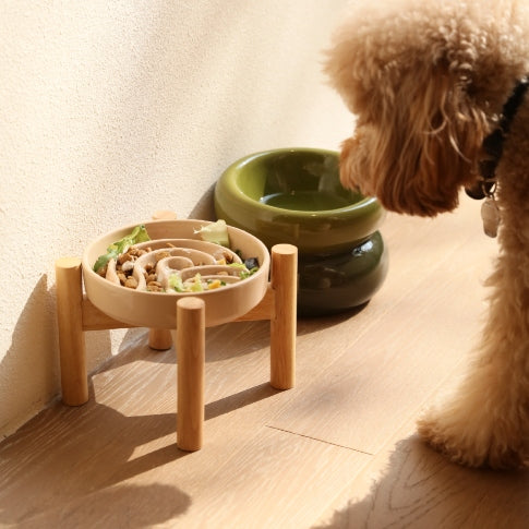 Wave Slow Feeder Dog Bowl – Ceramic, Non-Slip | Pink, Beige & Orange