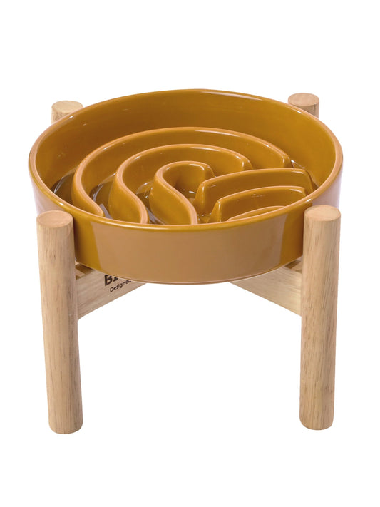 Wave Slow Feeder Dog Bowl – Ceramic, Non-Slip | Pink, Beige & Orange