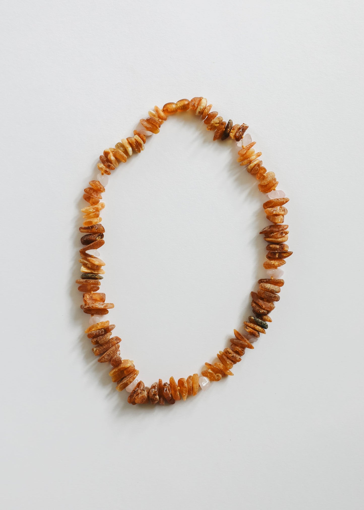 Raw Baltic Amber & Rose Quartz Pet Necklace – Natural Handmade Gemstone Collar
