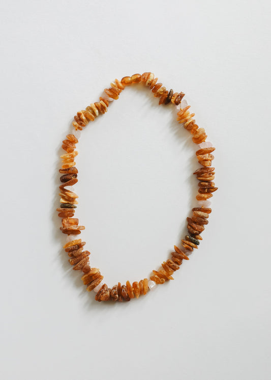Raw Baltic Amber & Rose Quartz Pet Necklace – Natural Handmade Gemstone Collar