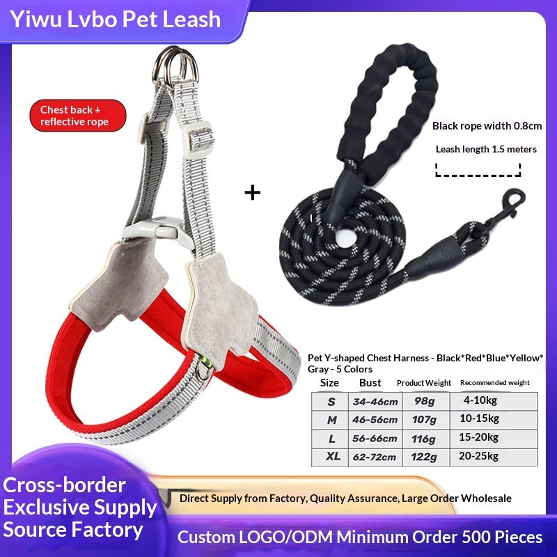 Reflective Vest-Style Dog Harness & Leash Set | Breathable Y-Shape for Outdoor Walking
