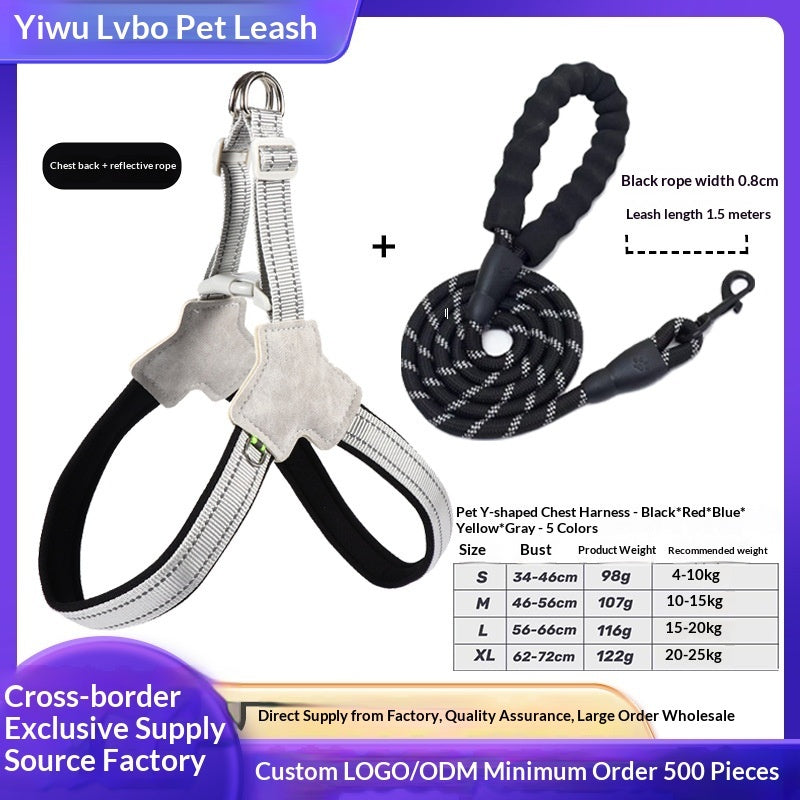 Reflective Vest-Style Dog Harness & Leash Set | Breathable Y-Shape for Outdoor Walking