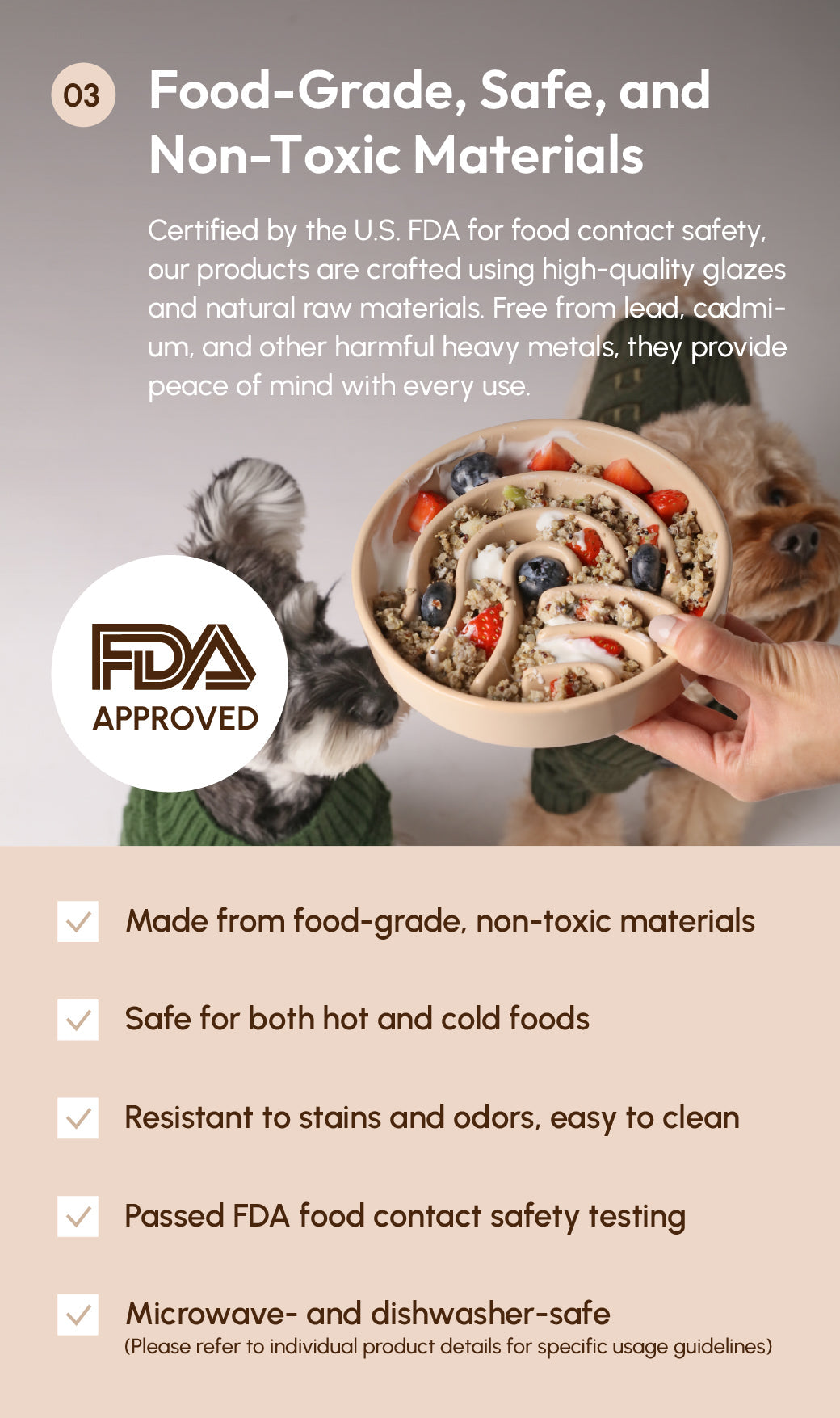Wave Slow Feeder Dog Bowl – Ceramic, Non-Slip | Pink, Beige & Orange