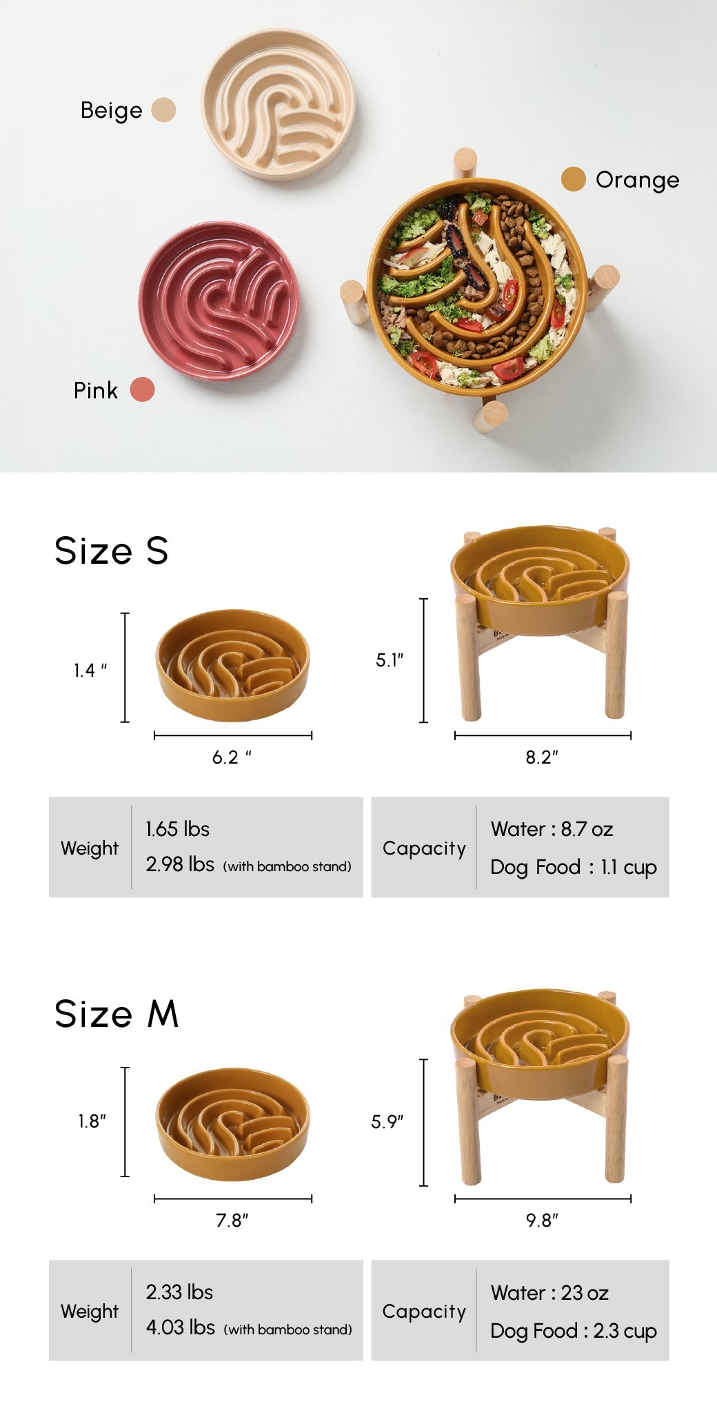 Wave Slow Feeder Dog Bowl – Ceramic, Non-Slip | Pink, Beige & Orange