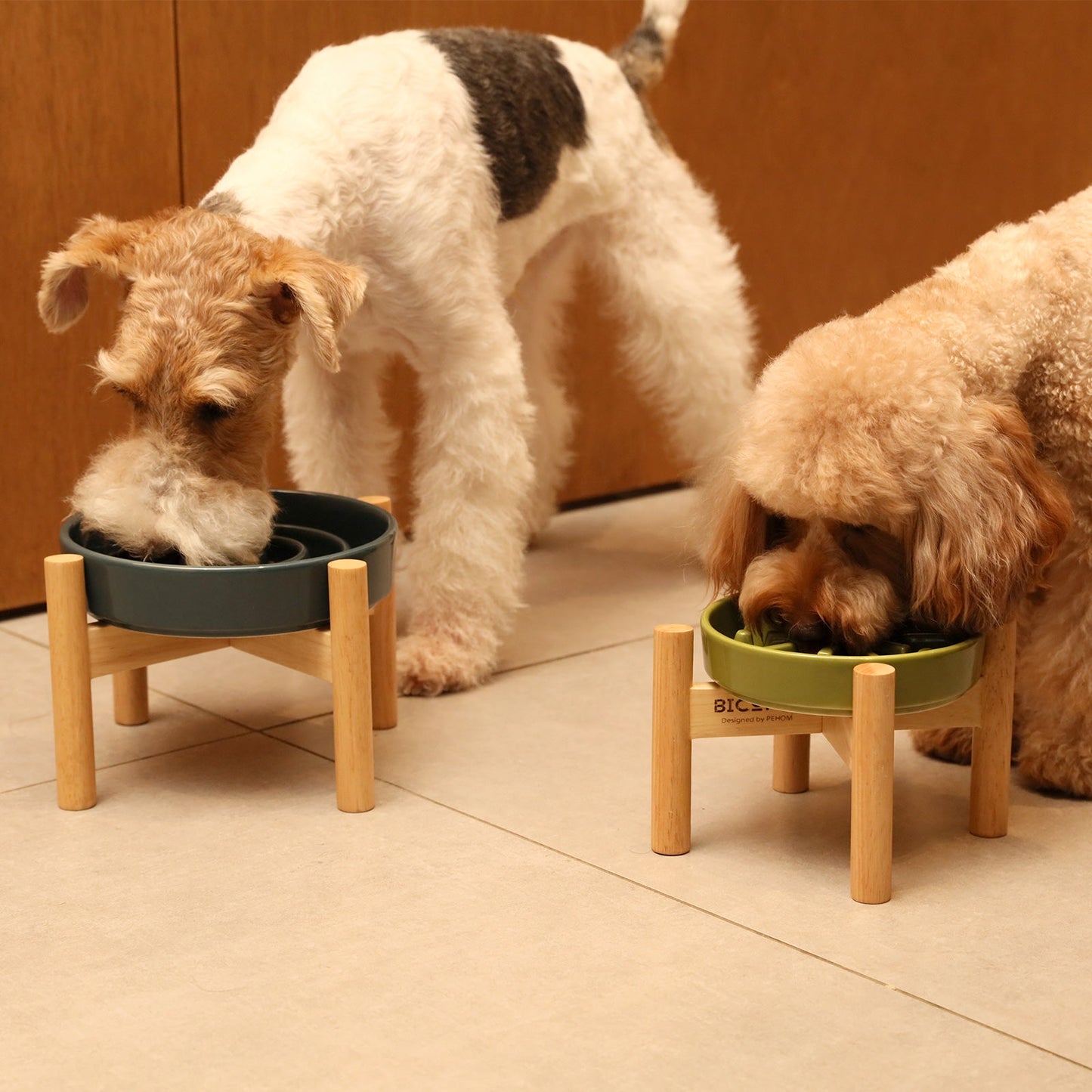 Wave Slow Feeder Dog Bowl – Ceramic, Non-Slip | Pink, Beige & Orange