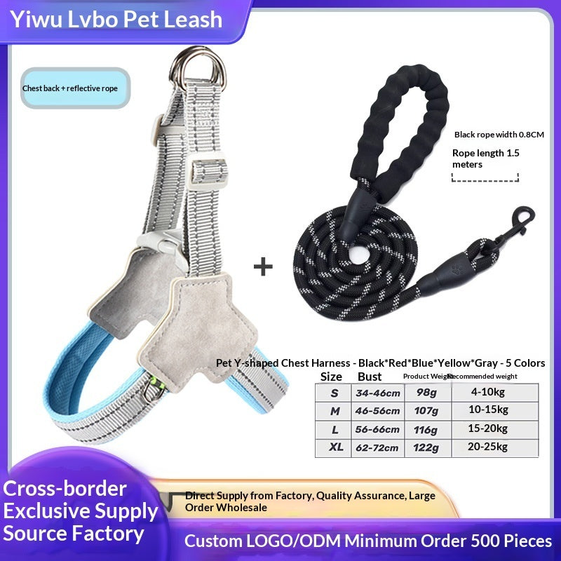 Reflective Vest-Style Dog Harness & Leash Set | Breathable Y-Shape for Outdoor Walking