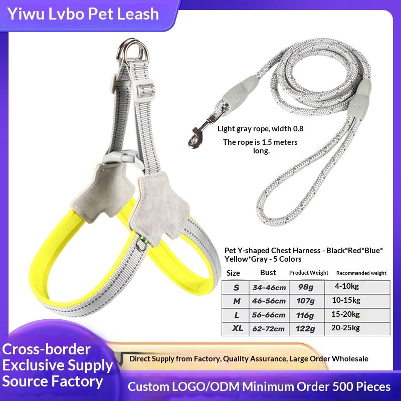 Reflective Vest-Style Dog Harness & Leash Set | Breathable Y-Shape for Outdoor Walking